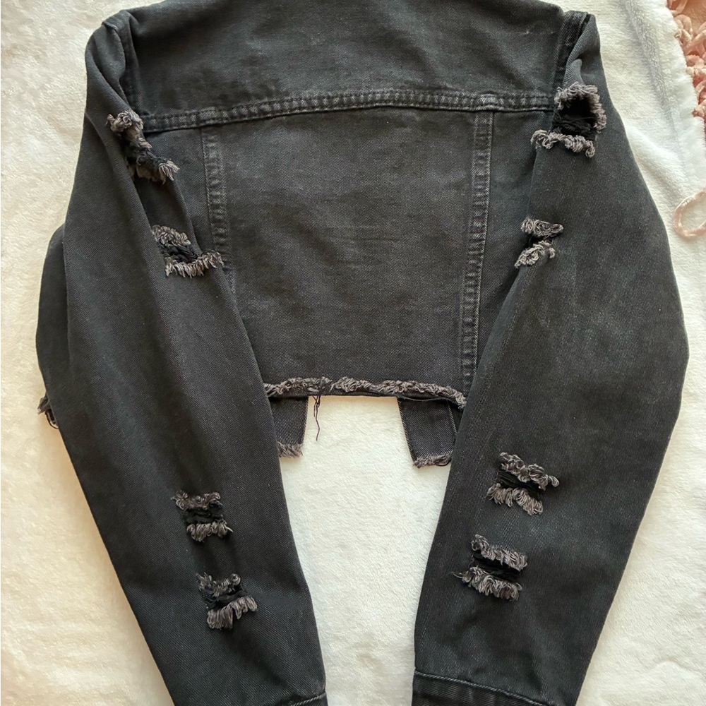 SHEIN Charcoal Distressed Denim Jacket